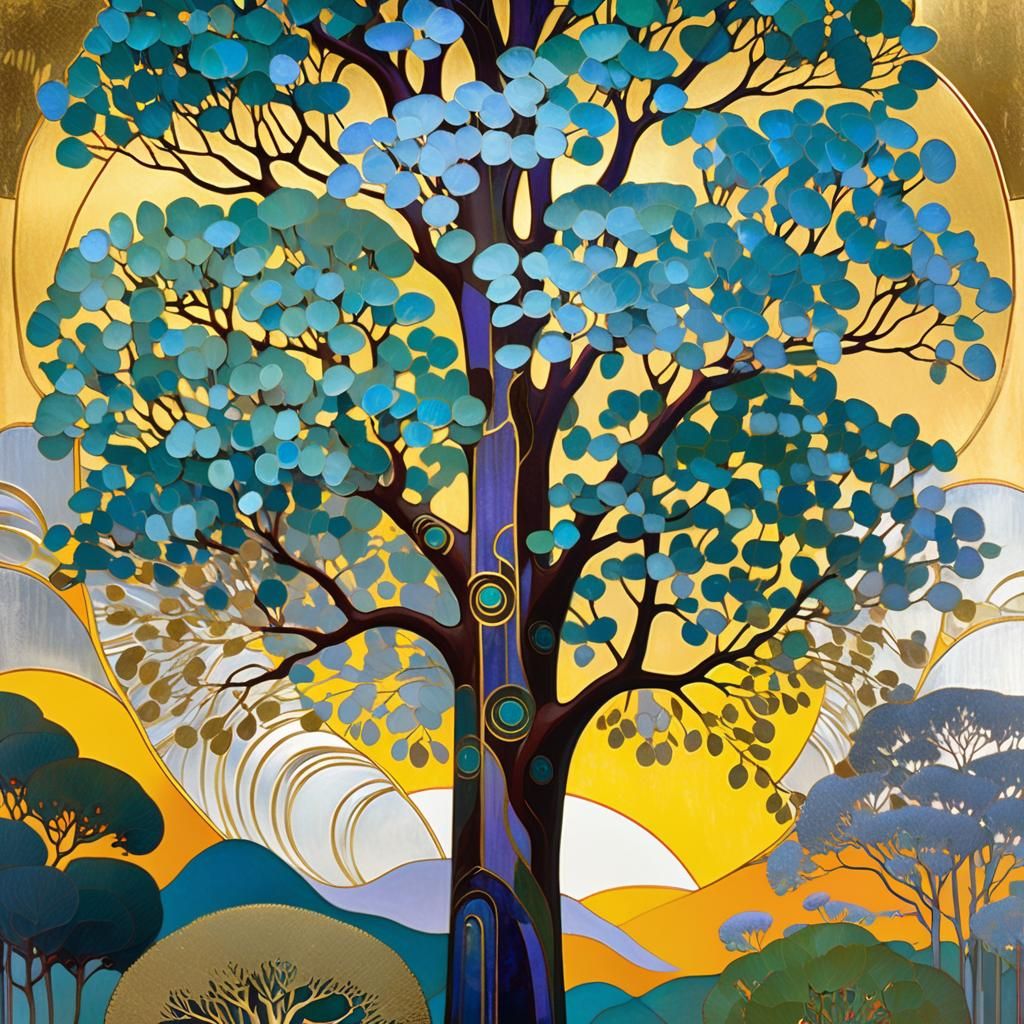 Silver Eucalyptus Grove in Klimt Art Nouveau Style