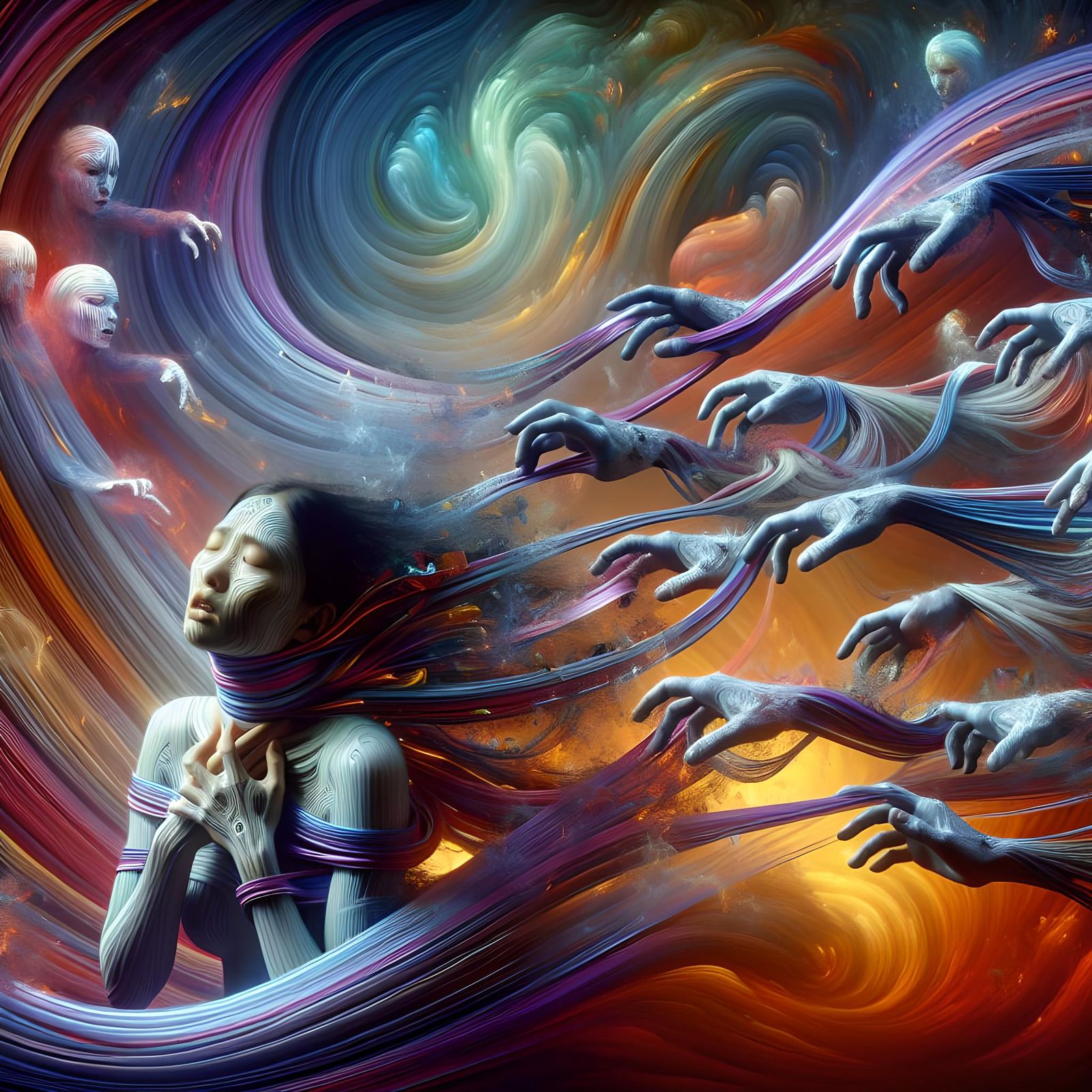 Ethereal Struggle: Conceptual Art in Vivid Colors