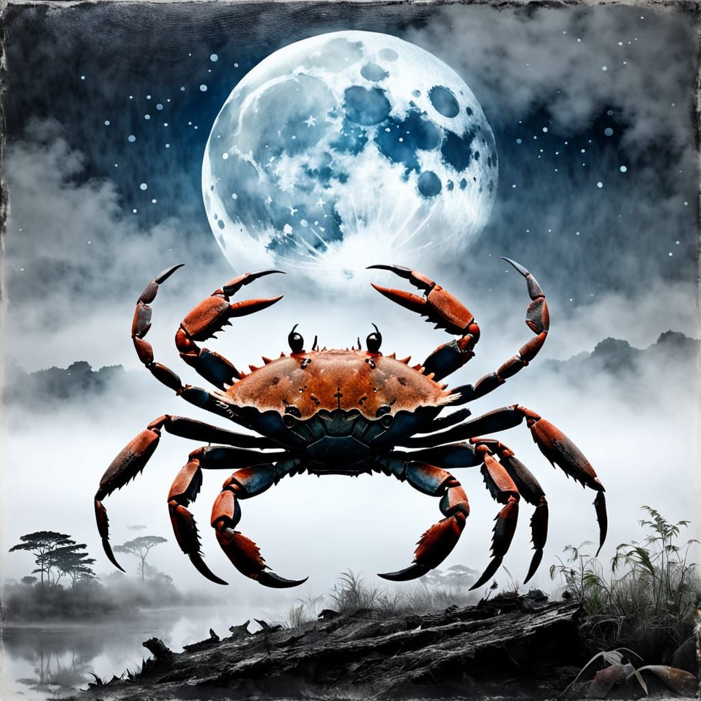 Double Exposure Moon and Dayak Crab Design