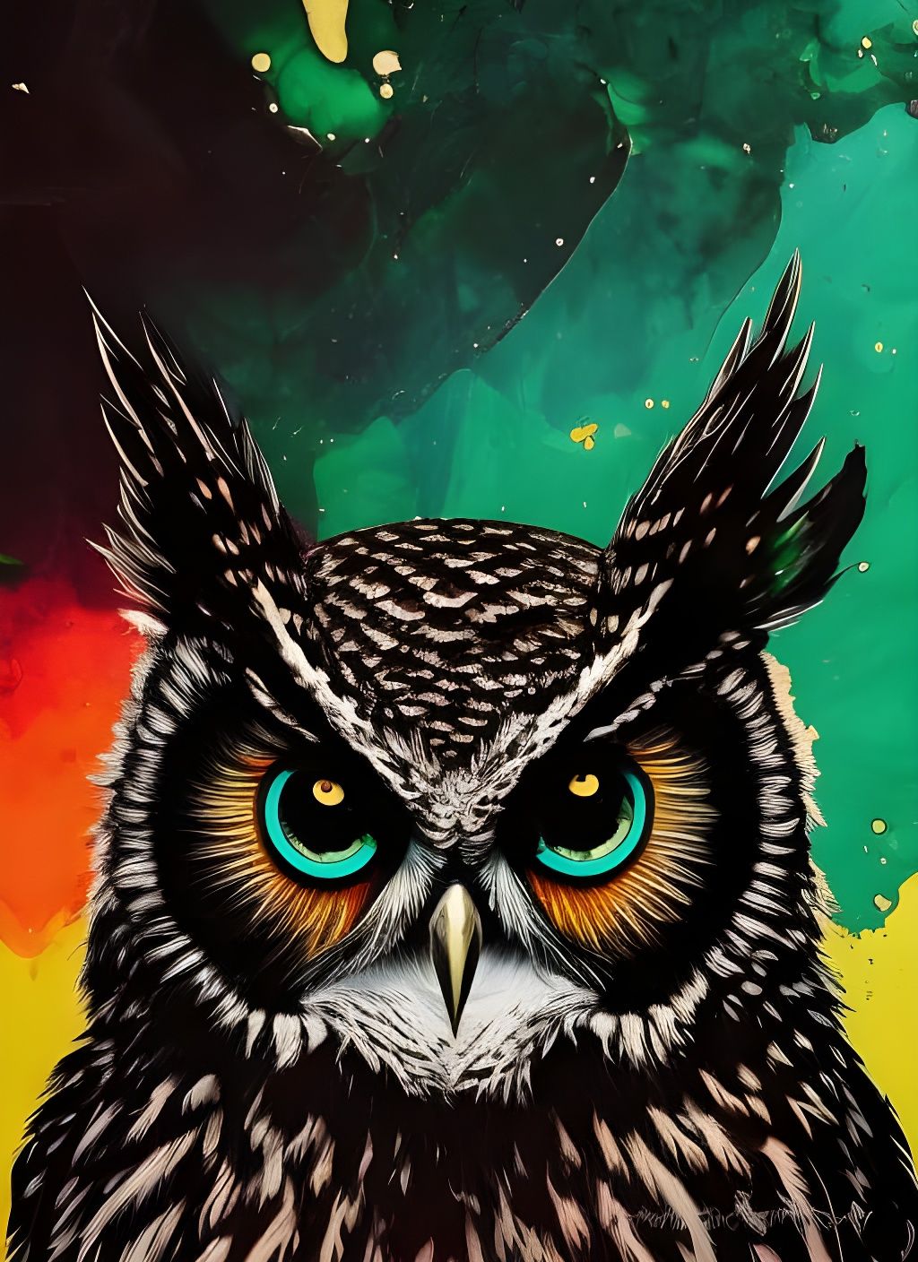 Badass Owl Portrait in Fluid Gouache Style