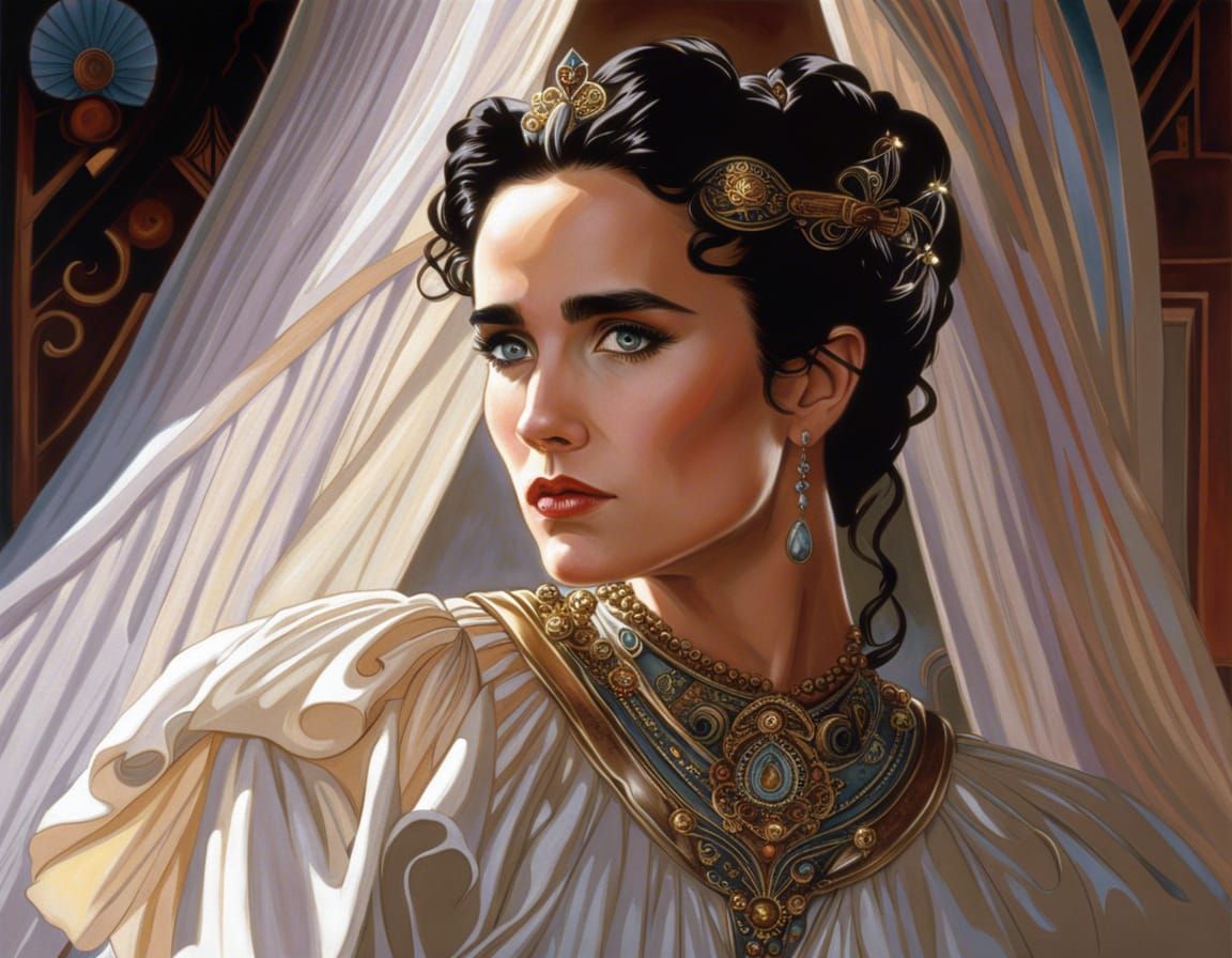 Elegant Art Nouveau Portrait of Young Woman