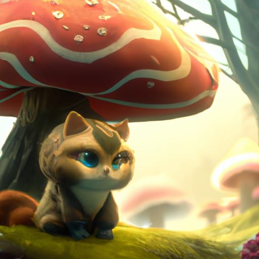 Colorful Mushroom Cat in Detailed Matte Painting