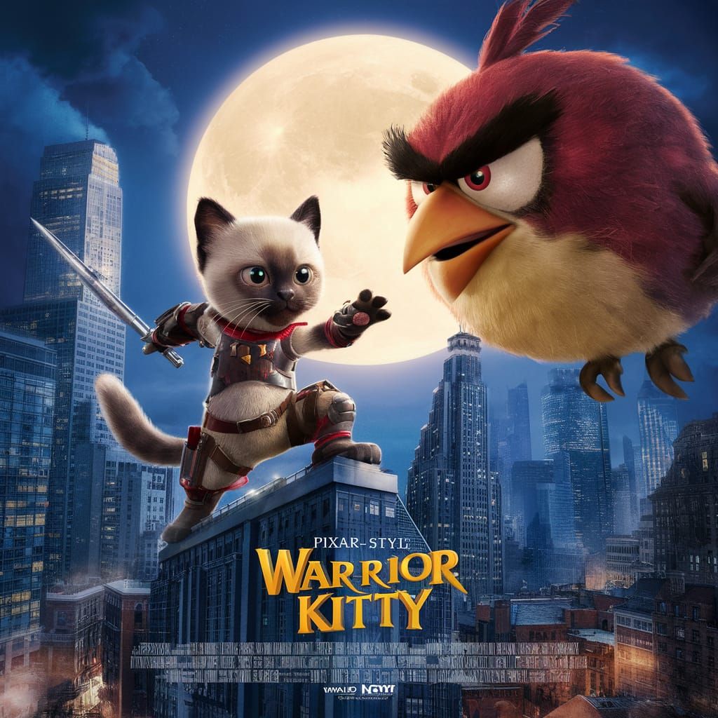 a 3D cartoon Movie Poster "Warrior Kitty"