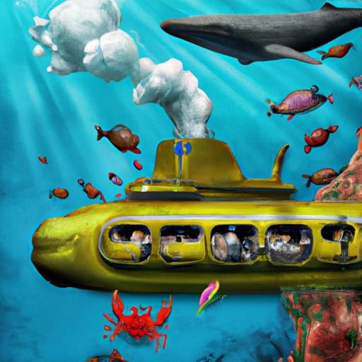 Hyperrealistic Submarine with Sea Animals