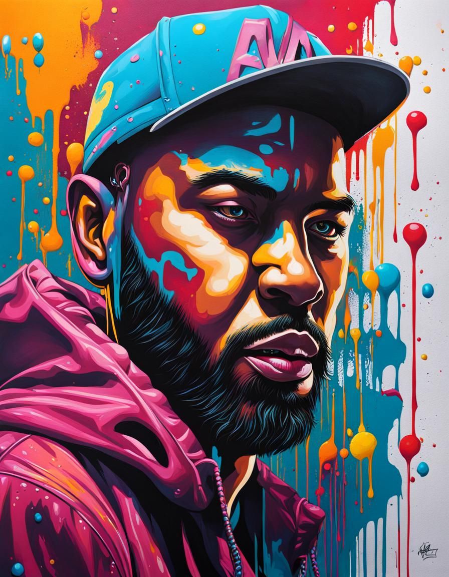 Graffiti Art Man in Polychromatic Splash Art Style