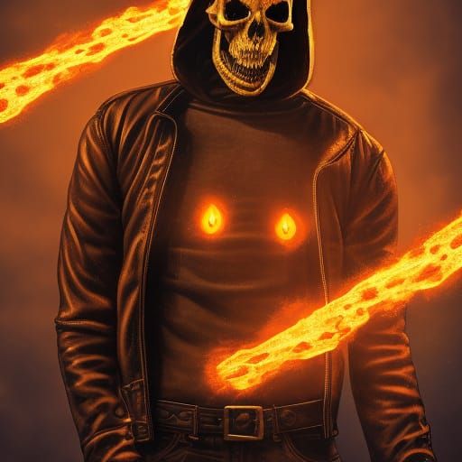 Fiery Devil Portrait with Chain in Hyperrealistic Detail