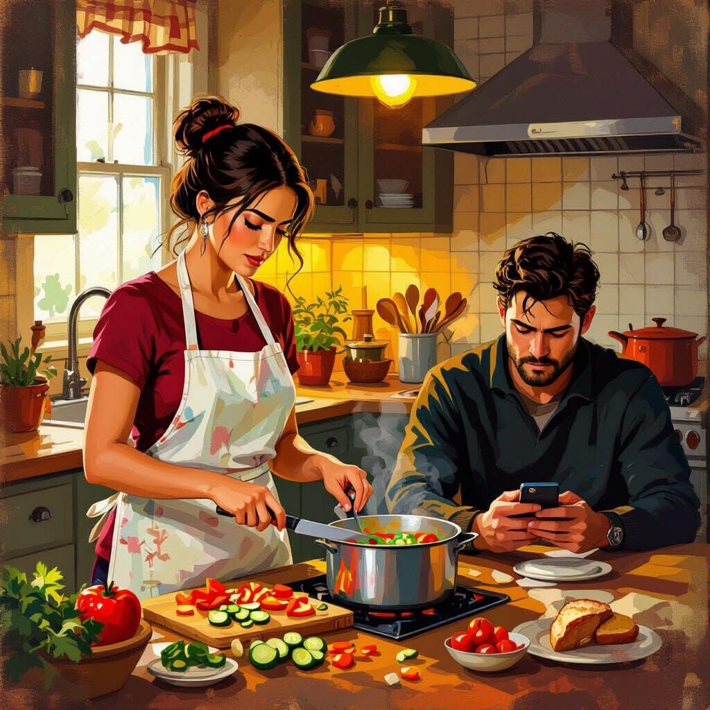 Cozy Kitchen Scene in Rockwell Style