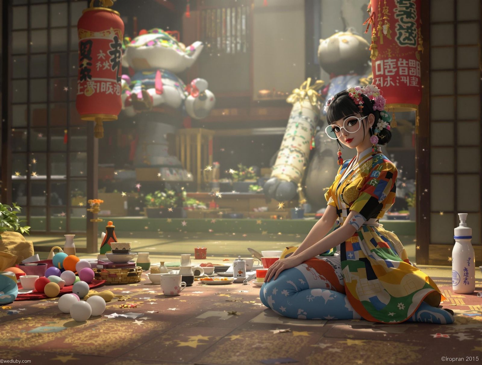 Orihime Inoue 3D Model in Japanese Interior