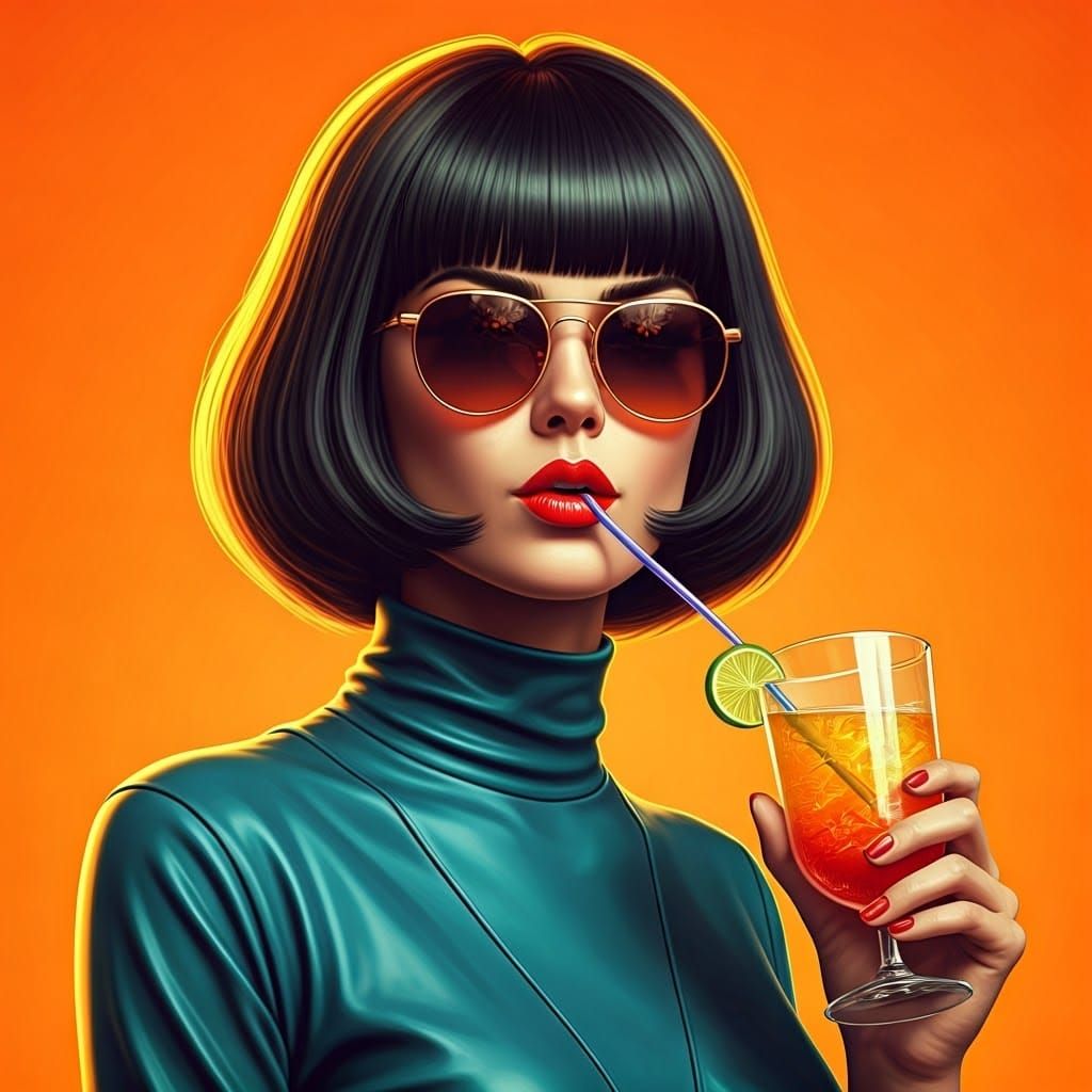 Glamorous Woman with Bob Haircut in Digital Art Style