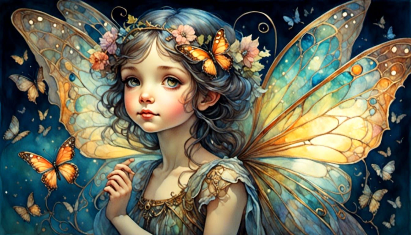 Glowing Fairy Girl with Stained Glass Wings