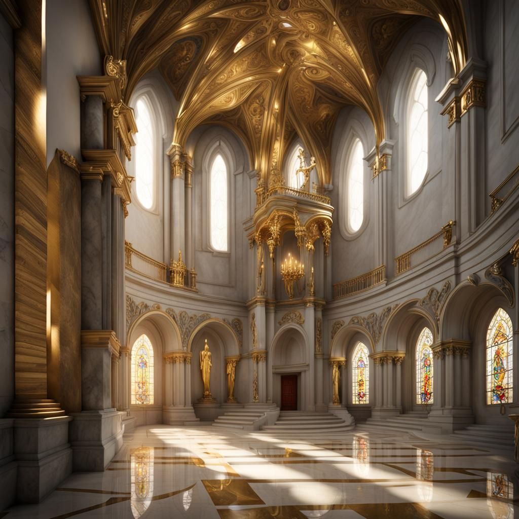 Majestic Golden Church with Angelic Design