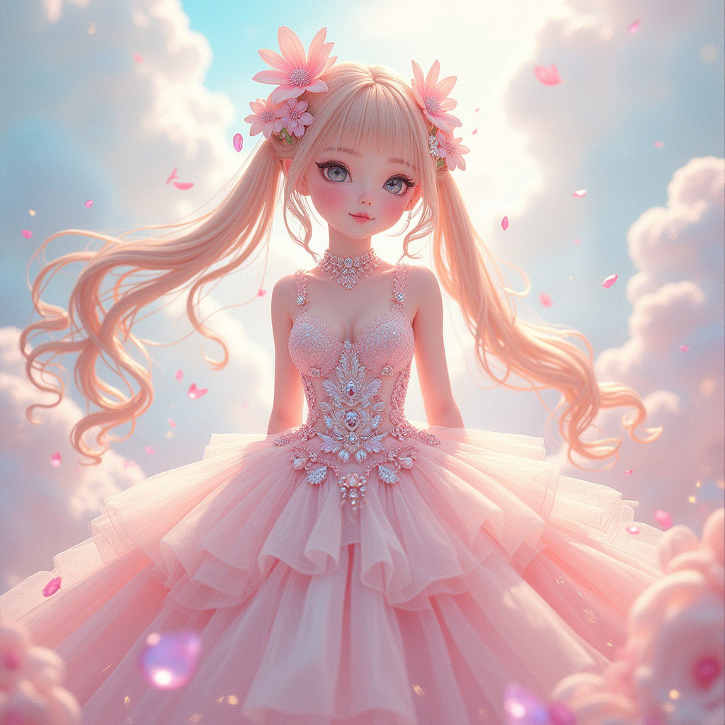 Ethereal Gacha Character in Exquisite Dress