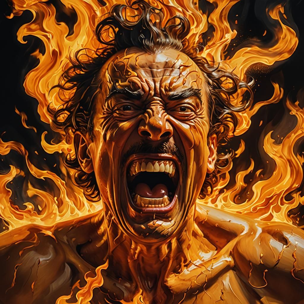 Fiery Portrait of a Screaming Man: Surreal Flames