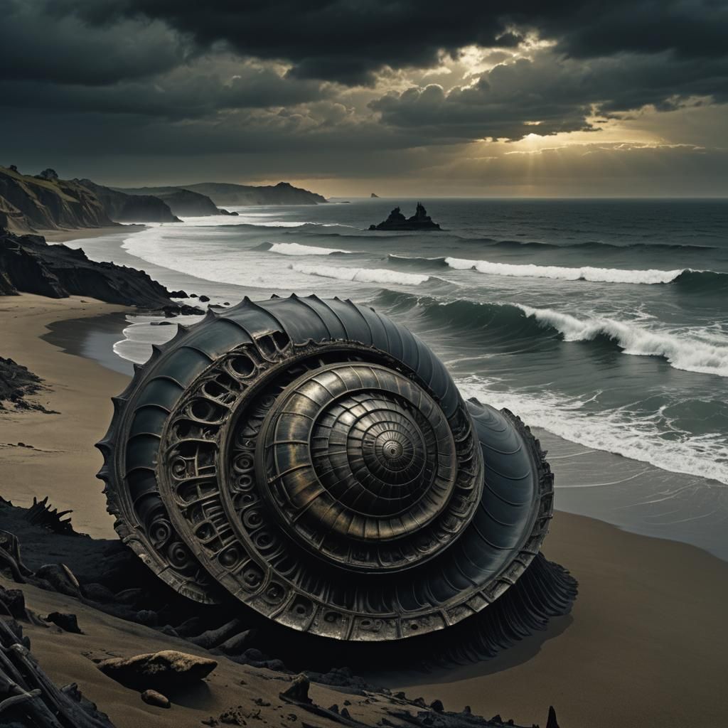 Dark Beach Shell in Dramatic Fantasy Style