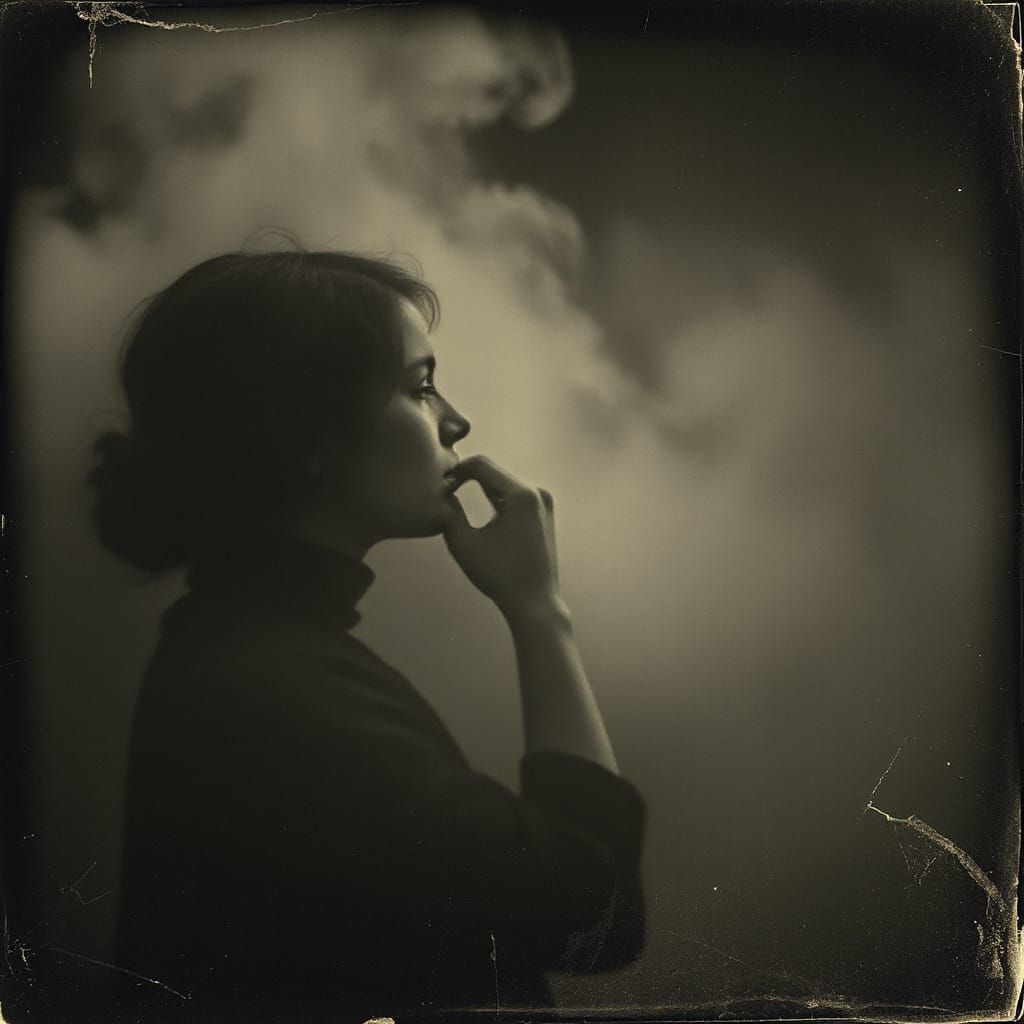 Eerie Cyborg Embrace in Gritty Photogravure Style