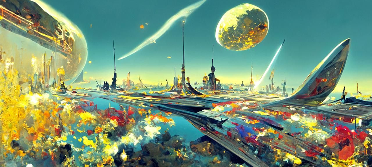 Futuristic City Orbiting Jupiter in Cyber Noir Style