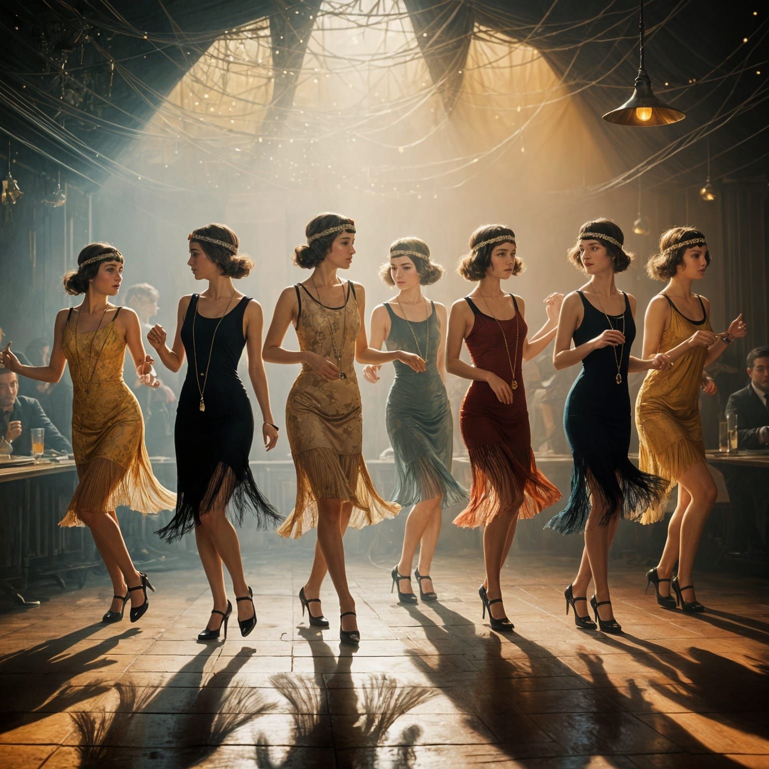 Flapper Girls Dancing in Jazz Club, Alla Prima Oil Painting