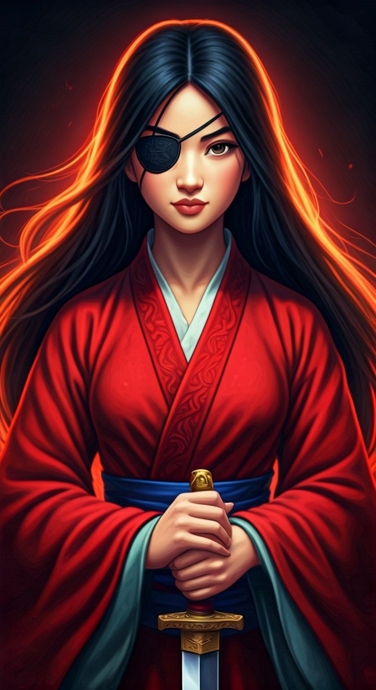 Fearless Warrior in Red Dress Holding Sword