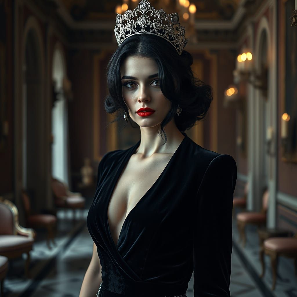 Italian Countess in Venetian Palazzo, Hyperrealistic Style