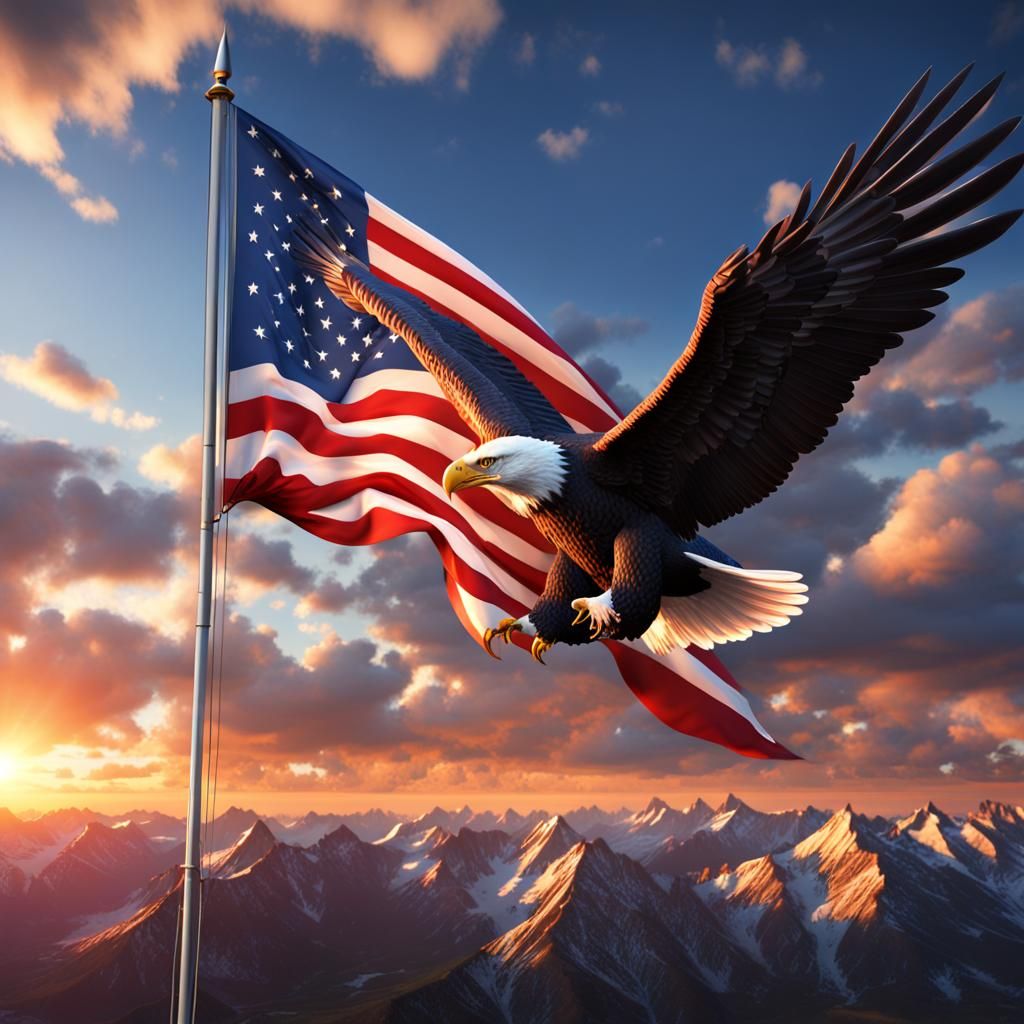 American Flag and Eagles in 3D Digital Art
