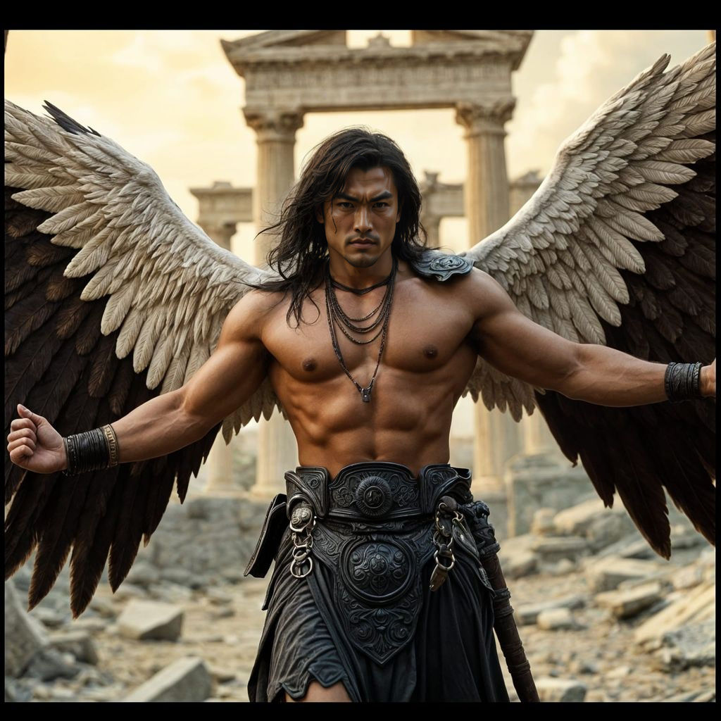 Winged Asian Warrior in Ancient Greece: Cinematic