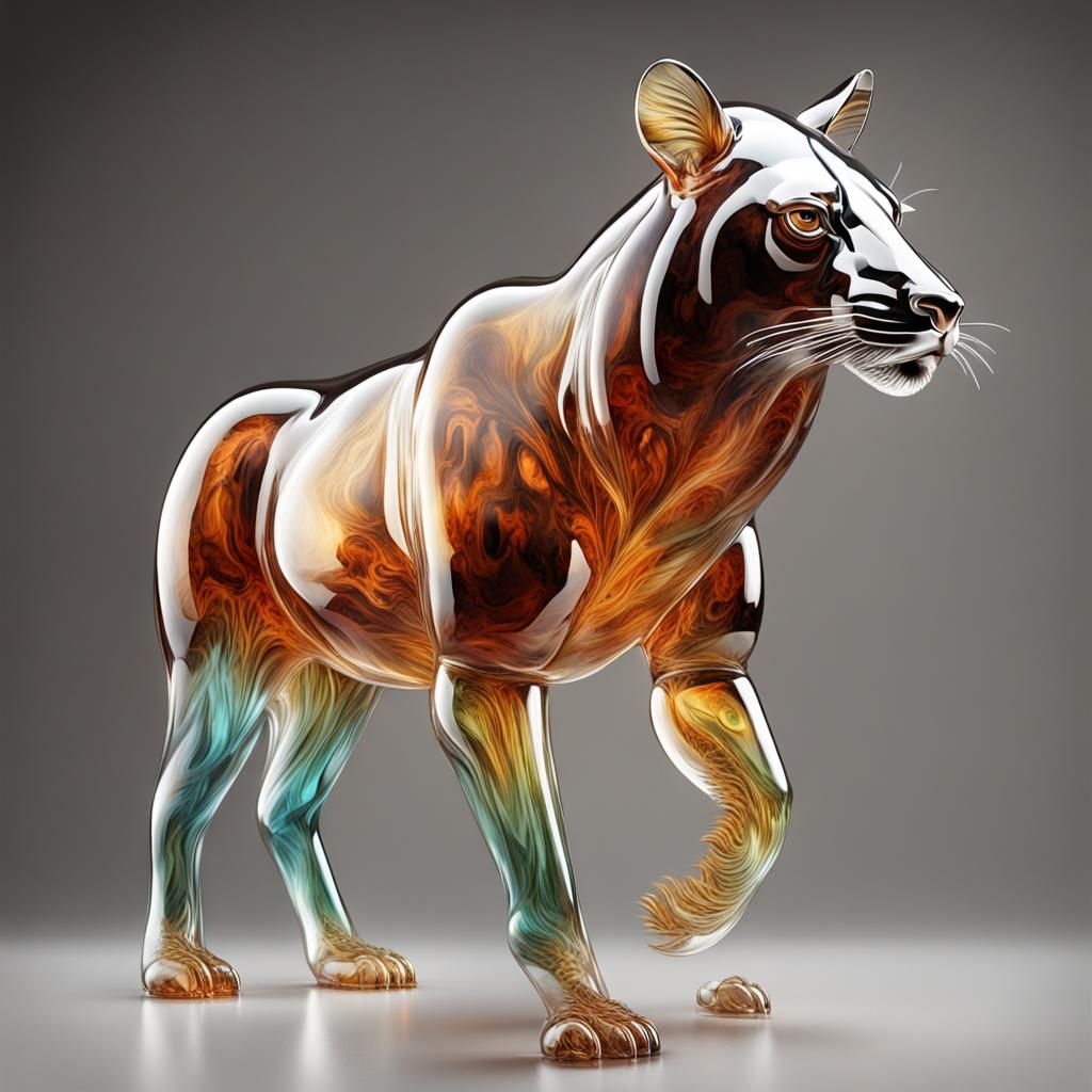 Wild animals made of glass digital art fantastical photorealistic polished radiant