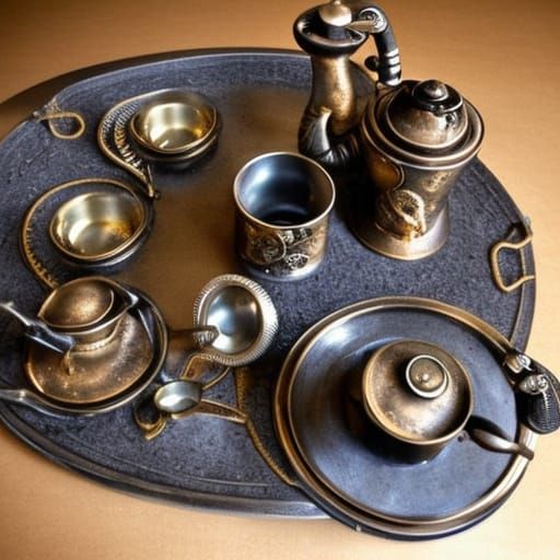 Steampunk Engine Tea Set: An AI Vision