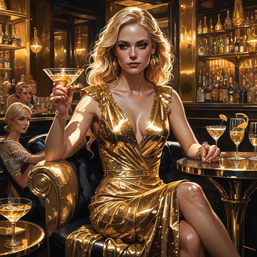 Golden Woman at Bar: Luxurious Fantasy Concept Art