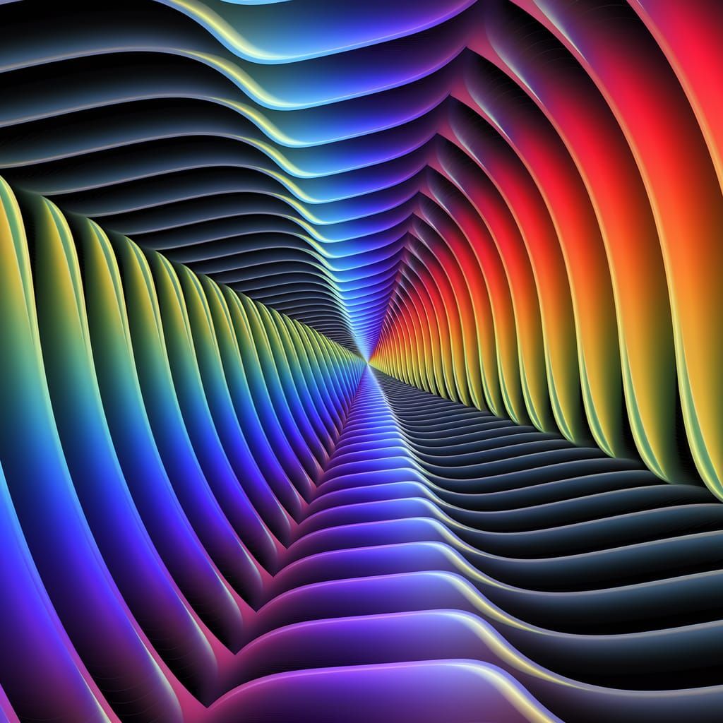 A dimensional rift between parallel universes. The rift is filled with cymatics patterns. Rainbow colors suffuse the pic...