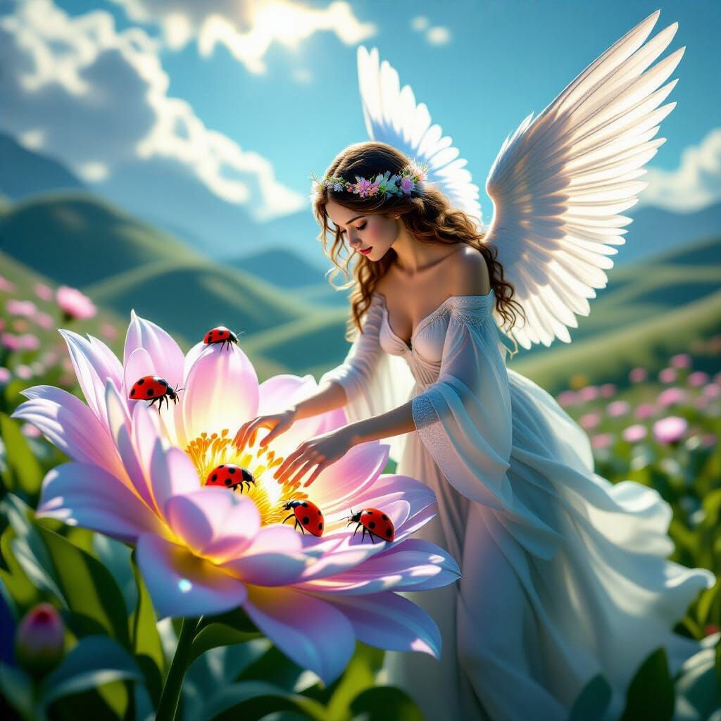 Angelic Being Tending to Luminous Flower