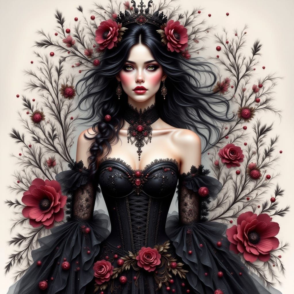 Gothic beauty and flowers