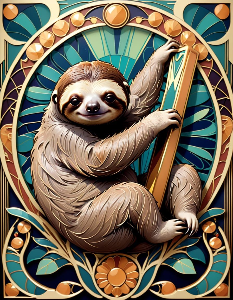 Elegant Sloth in Opulent Art Deco
