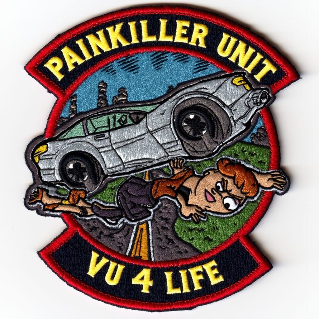 Humorous Military Patch Featuring a Cartoonish Crash Scene