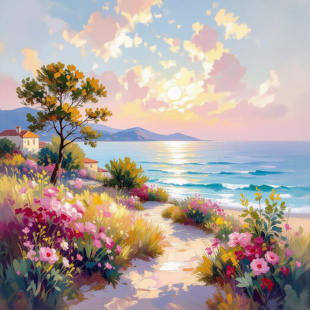 Impressionistic Countryside Painting in Pastel Colors