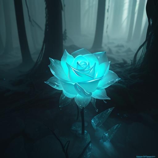 Ice Rose in Spring Forest, Hyperdetailed Concept Art