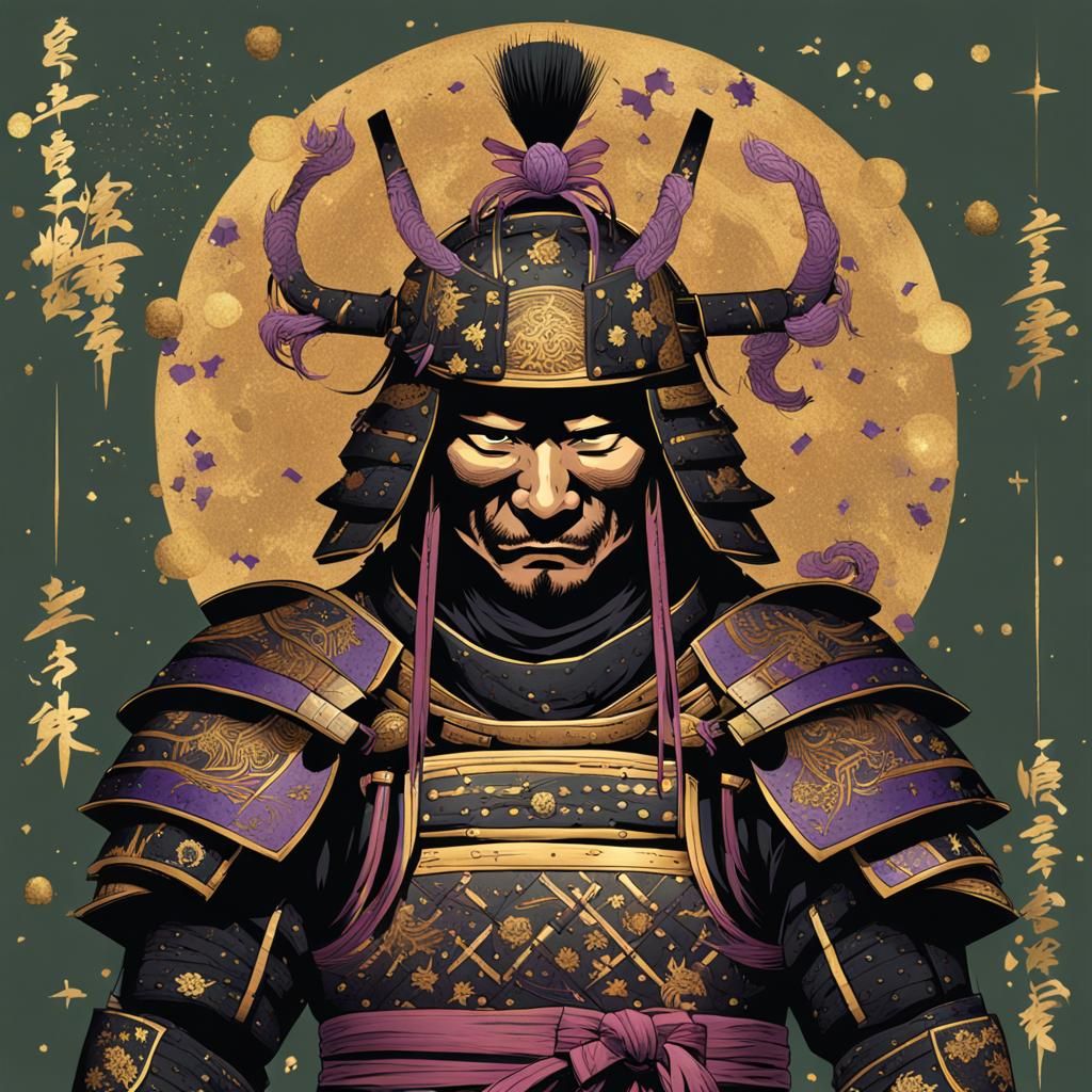 Samurai Warrior in Black and Gold Armor