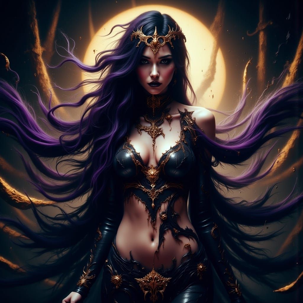 Ethereal Goddess in Dark Fantasy Realm, Digital Art