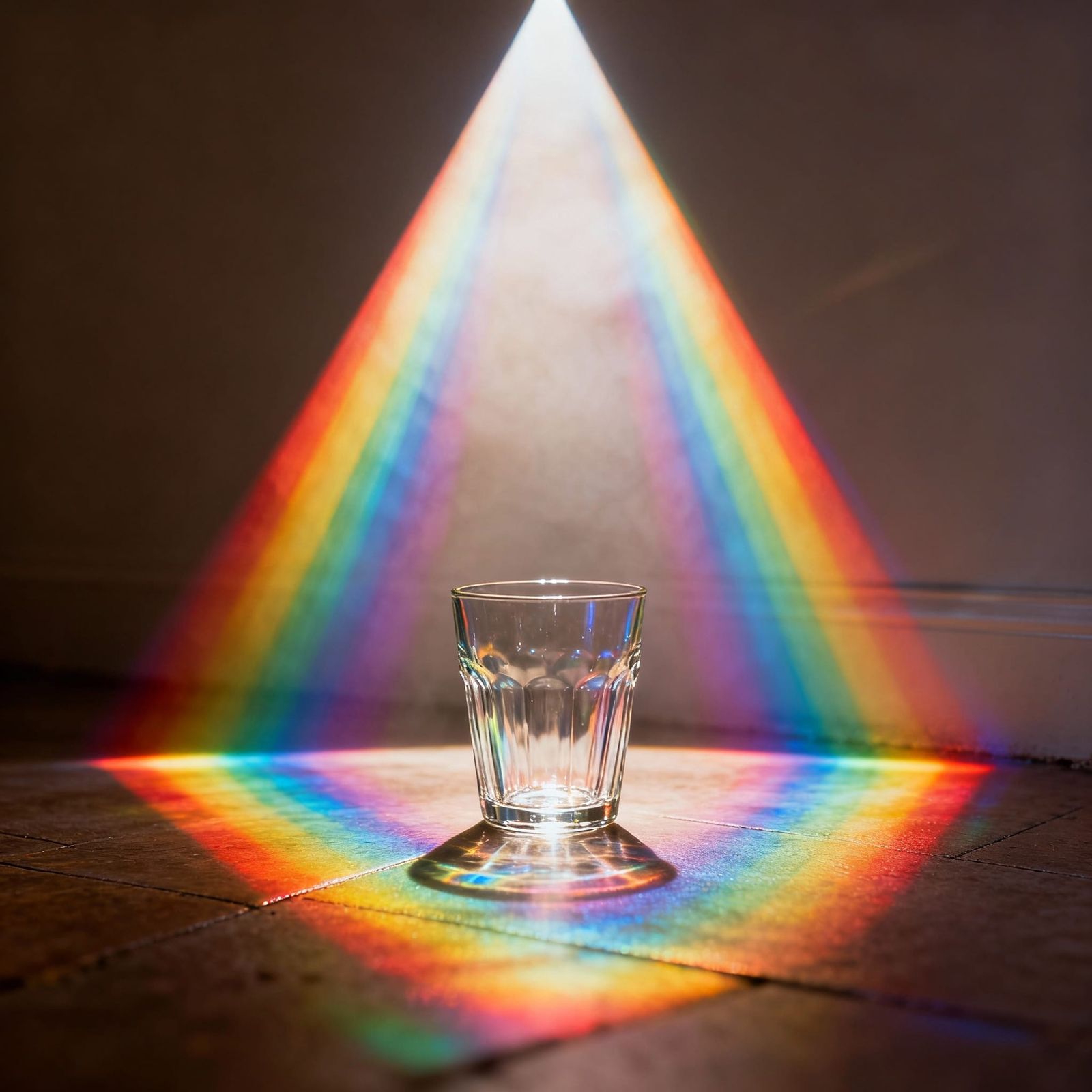Majestic Glass Emitting Rainbow Layers in Inverted Pyramid