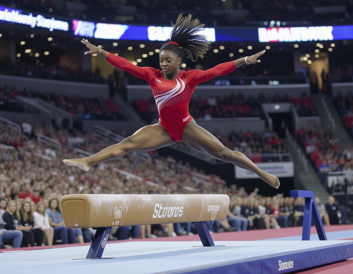 Gymnast Vaulting Off Pommel Horse in Cinematic Style