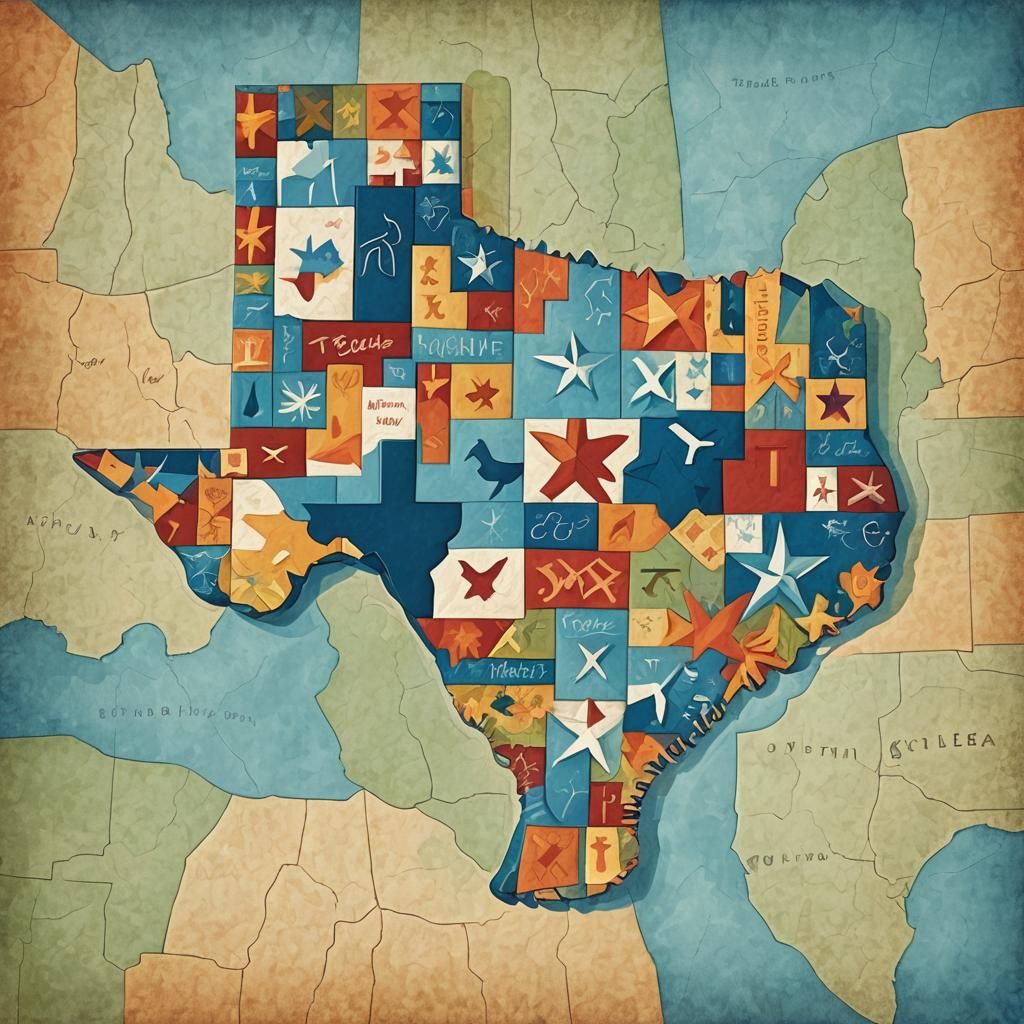 Stylized Map of Texas in Patchwork Quilt Style