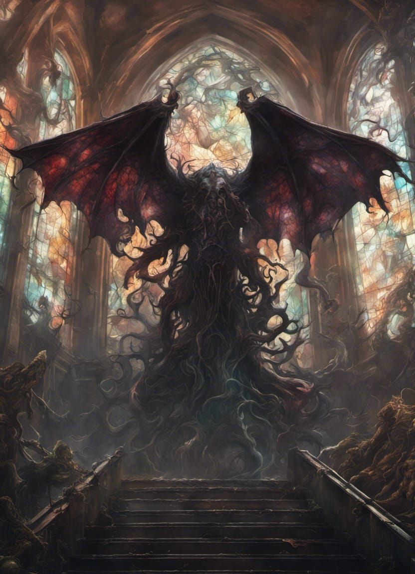 Lovecraftian Gods Destroy Gothic World in Stained Glass