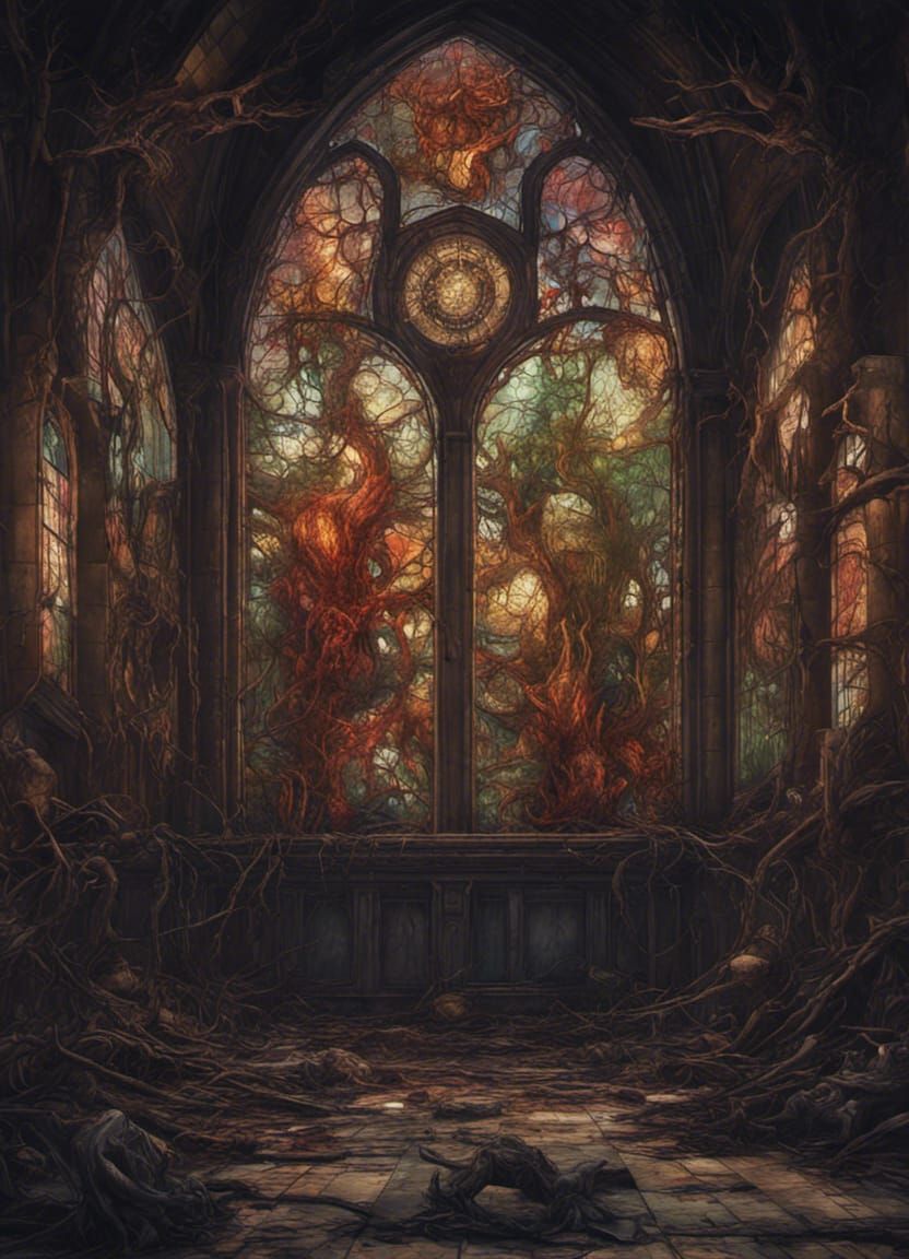 Lovecraftian Gods Destroy Gothic World in Stained Glass