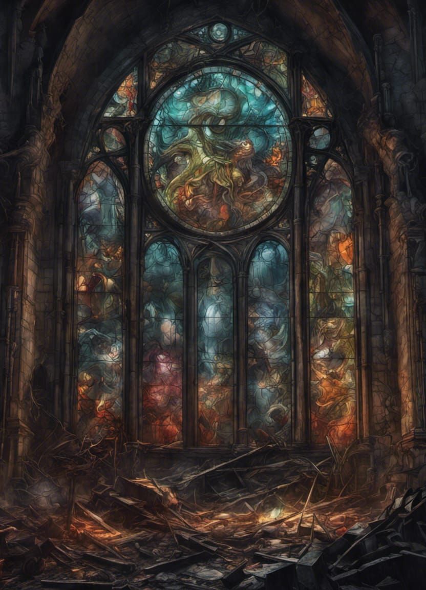 Lovecraftian Gods Destroy Gothic World in Stained Glass Styl...