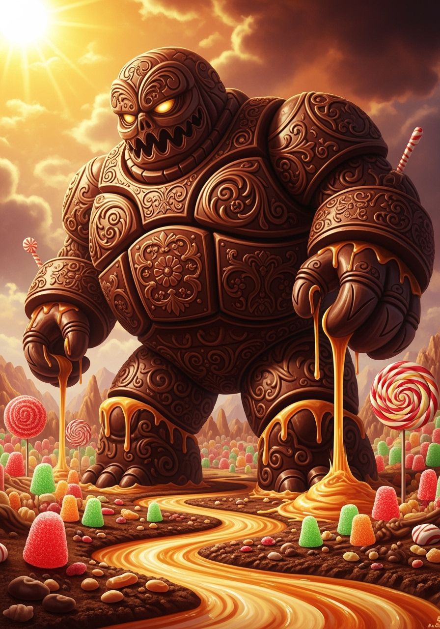 Chocolate Golem Guards Candy Kingdom in Hyperrealism