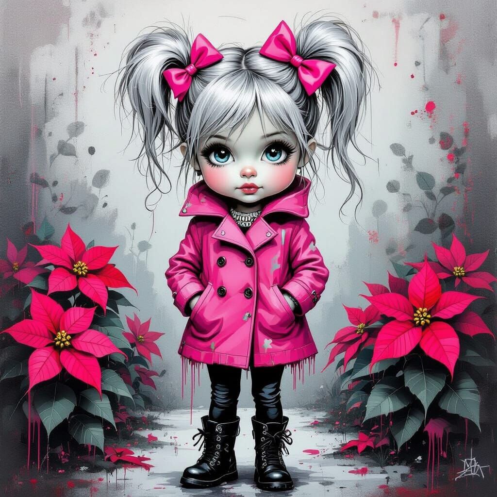 Whimsical Girl Caricature in Graffiti Art Style