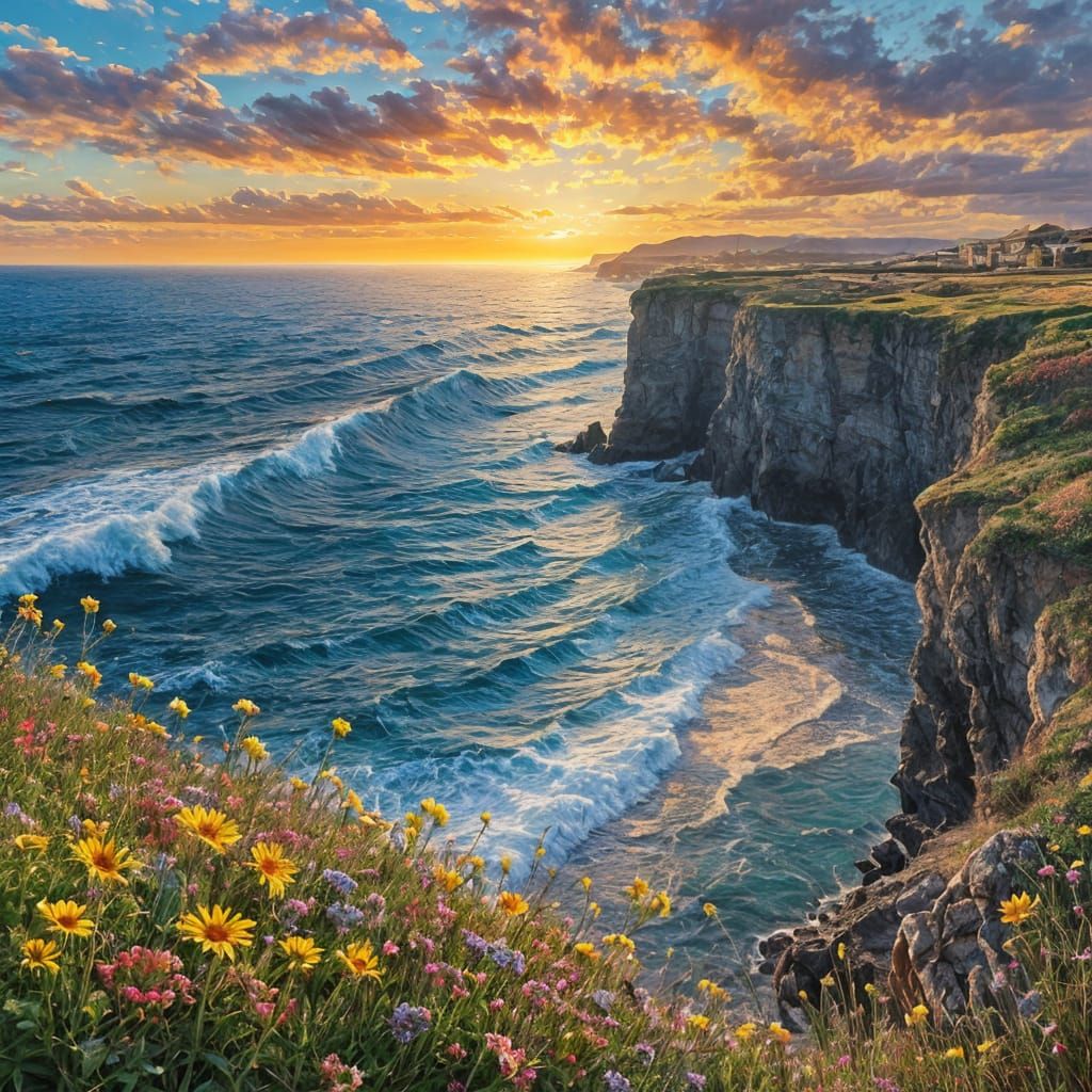 Expressionist Resin Seascape with Autumn Sunset