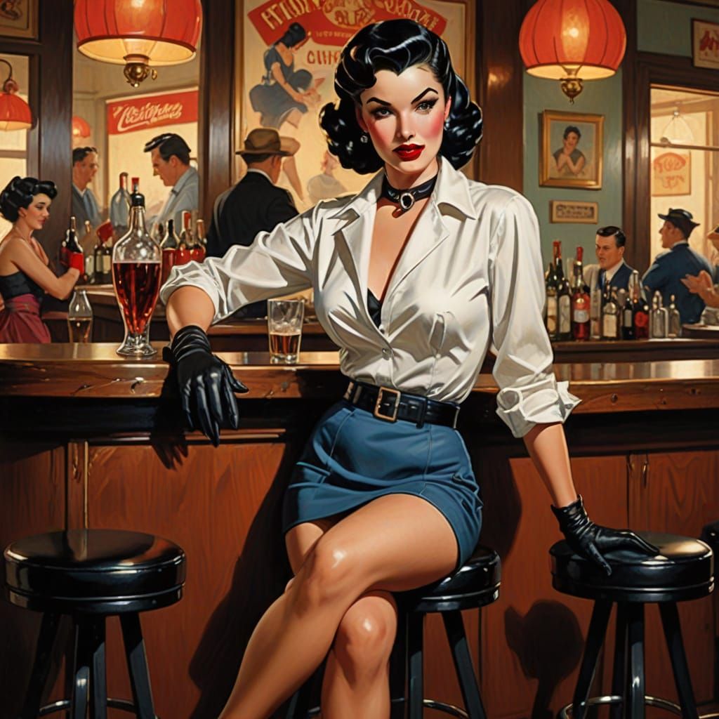 Sultry Pin-up in Racy Attire, Inspired by Classic Illustrati...