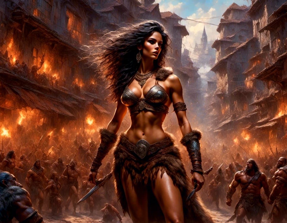 Barbarian Woman in Medieval Street, Vallejo Style