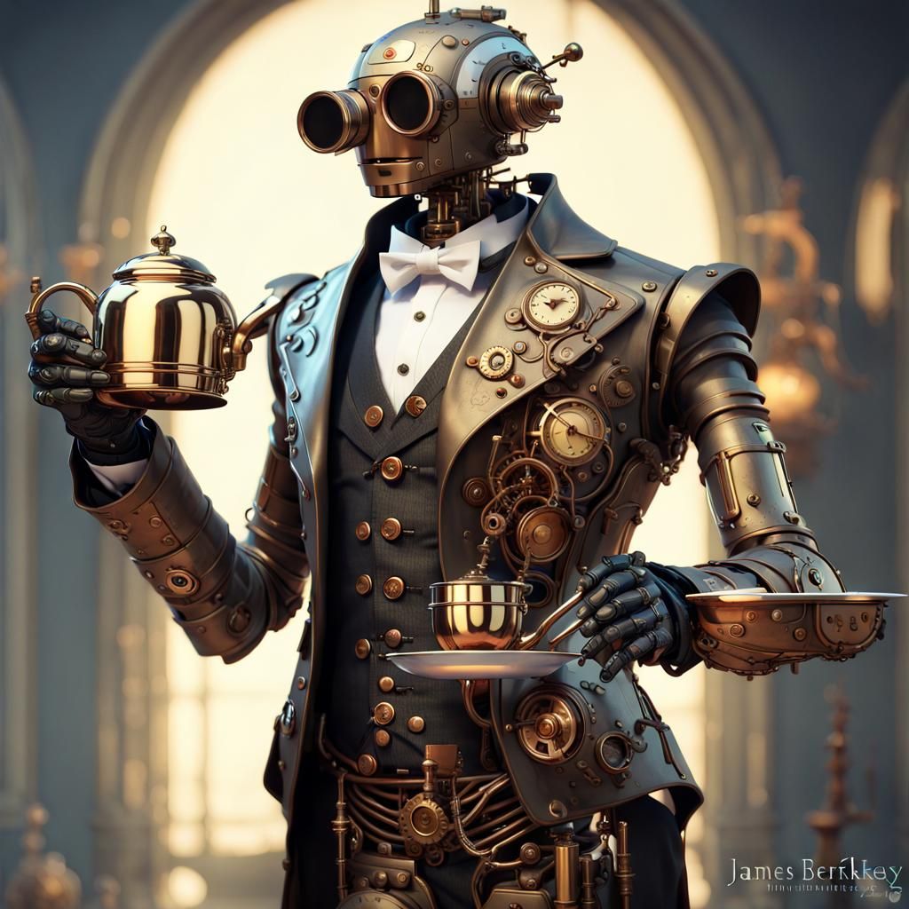 Steampunk Robot Butler Portrait in High Detail