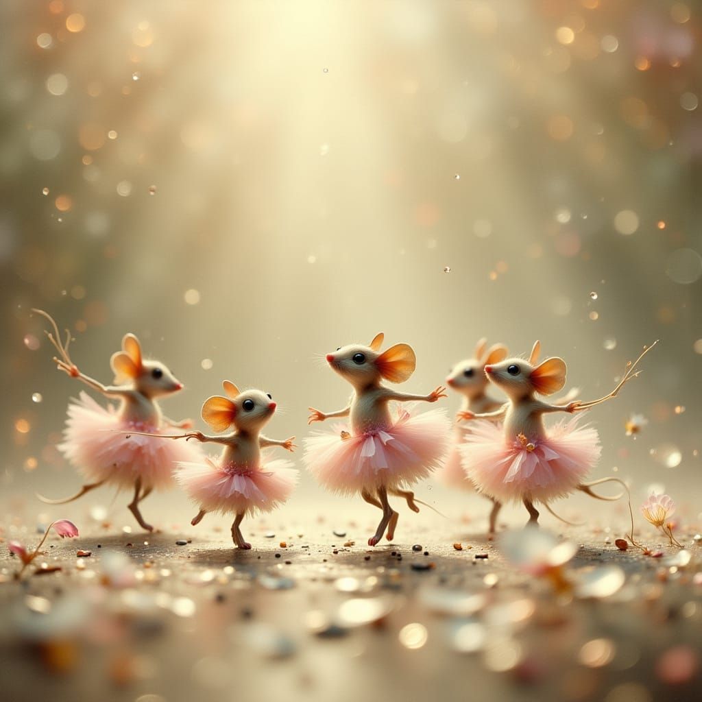 Mice Ballet Dancers in Dreamy Pastel Illustration